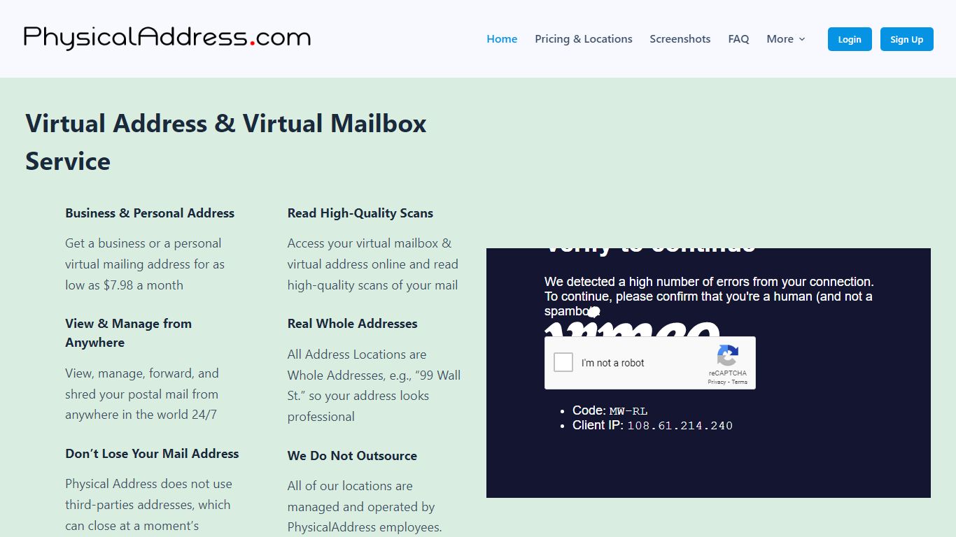 Virtual Address | Virtual Mailbox | $7.98/mo - Physical Address